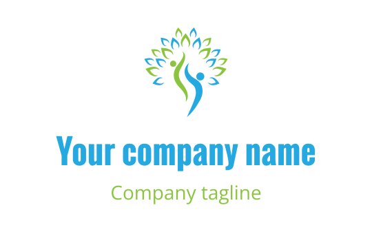 Vibrant logo design featuring a tree with human figures and green leaves