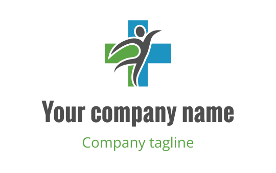Dynamic logo design featuring a stylized figure with green and blue elements