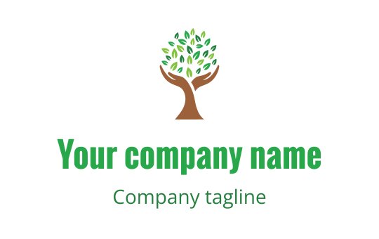 Modern logo design featuring a tree with green leaves and hands