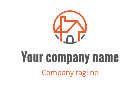 Modern house logo design with orange circular outline and gray details