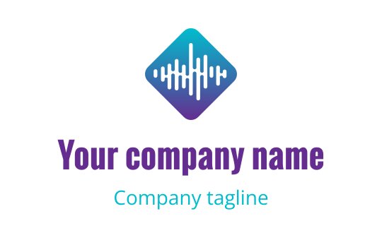 Modern diamond-shaped logo design with soundwave elements in blue and purple