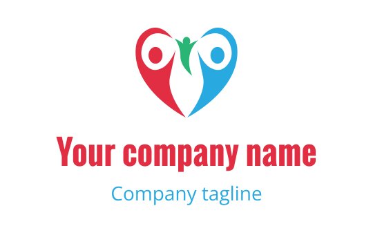Heart-shaped logo design featuring two figures in red and blue