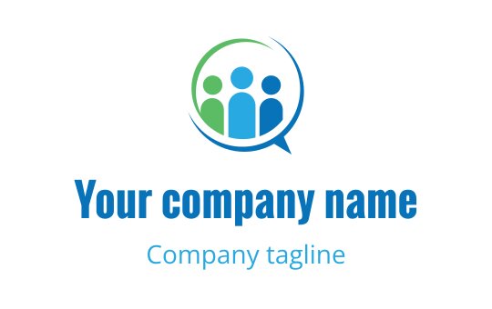 Modern logo design featuring three stylized figures in blue and green circles