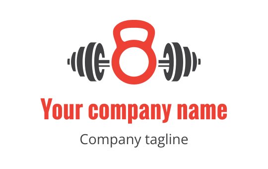 Bold kettlebell logo design with red and black weights
