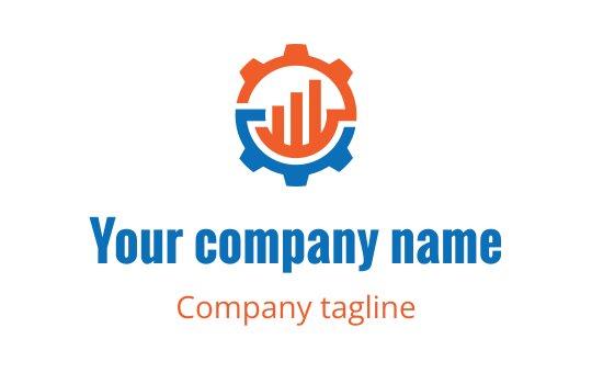 Modern logo design featuring a gear and bar graph in blue and orange