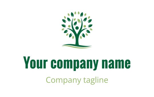 Modern green tree logo design with rounded leaves and a flowing base