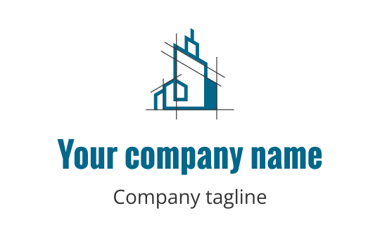 Modern blue building logo design with geometric lines and shapes