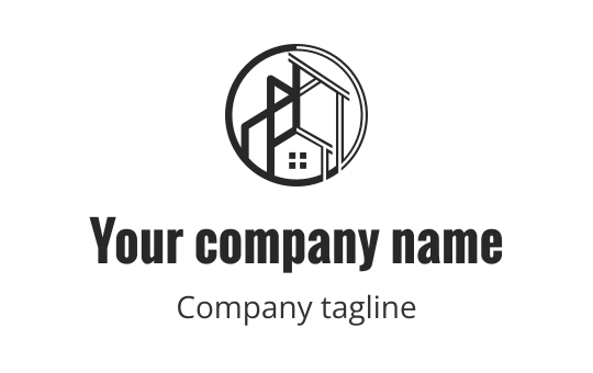 Modern logo design featuring a circular outline with abstract building shapes