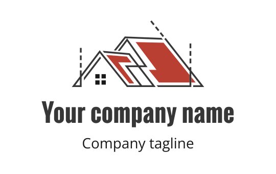 Modern logo design featuring stylized rooftops in red and black