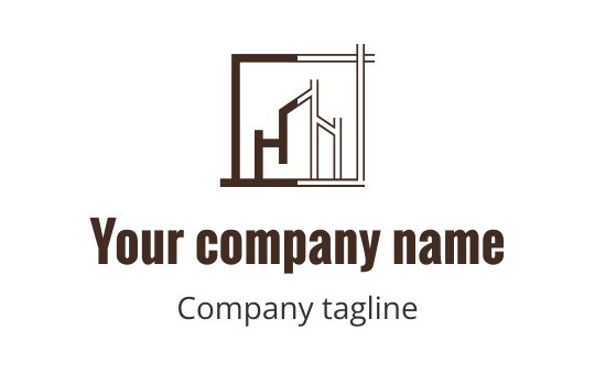 Modern logo design featuring a geometric building outline in brown
