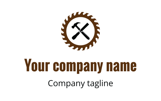 Circular saw blade logo design with crossed hammer and wrench elements