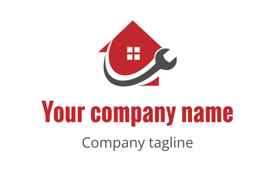 Modern house logo design with a wrench and red roof element