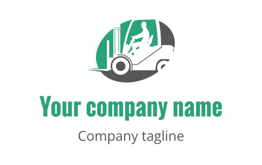 Modern forklift logo design featuring a driver in a green and black color scheme