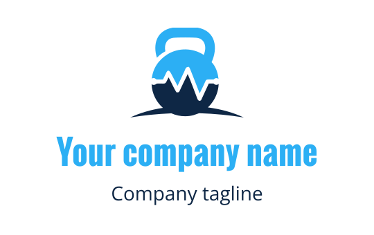 Modern blue kettlebell logo design with a wave pattern