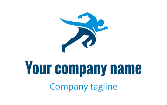 Dynamic blue running figure logo design with bold typography