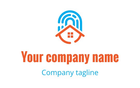 Modern logo design featuring a house and fingerprint in blue and orange