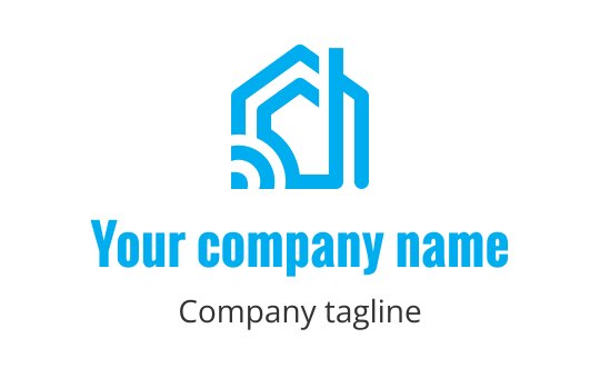 Modern blue house logo design with abstract lines and curves