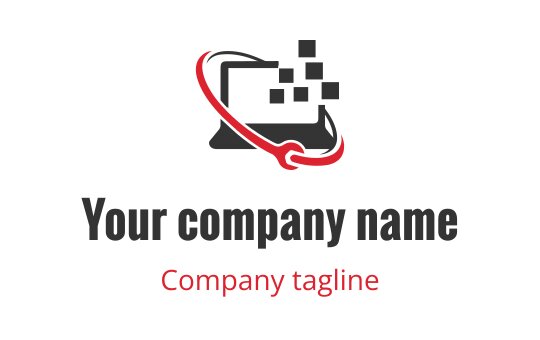 Modern logo design featuring a computer and a red swoosh element