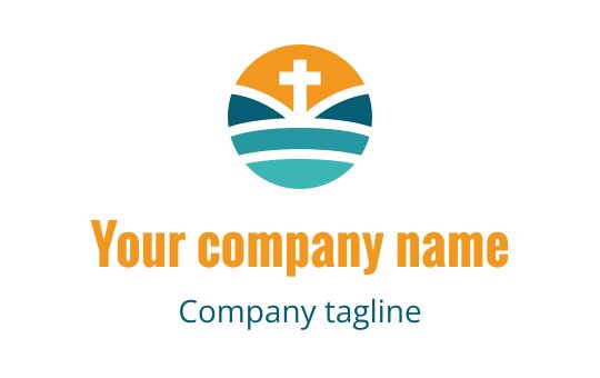 Modern logo design featuring a cross above layered waves in blue and orange