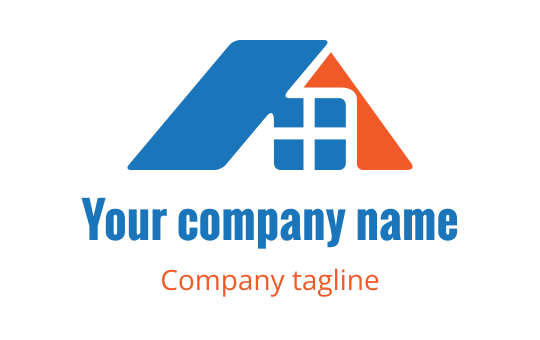 Modern blue and orange logo design featuring a stylized roof and window