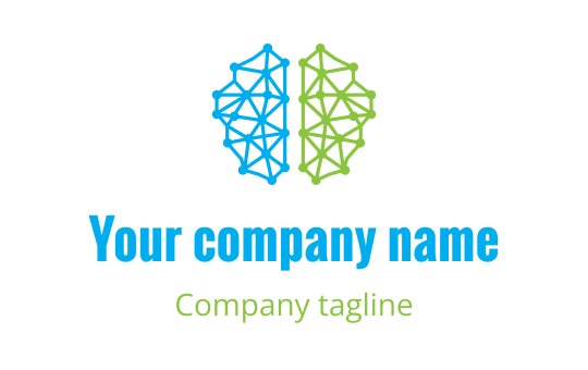 Geometric logo design featuring interconnected blue and green shapes
