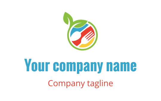 Colorful circular logo design featuring a leaf, fork, and spoon