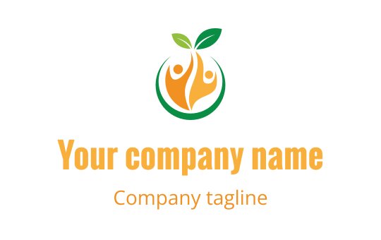 Modern logo design featuring a green leaf and abstract figures in orange