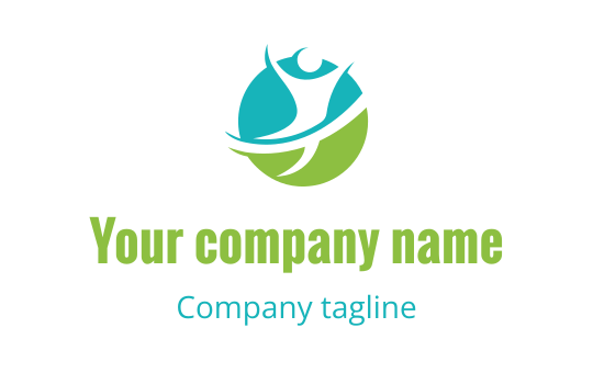 Dynamic logo design featuring a stylized figure in blue and green circles