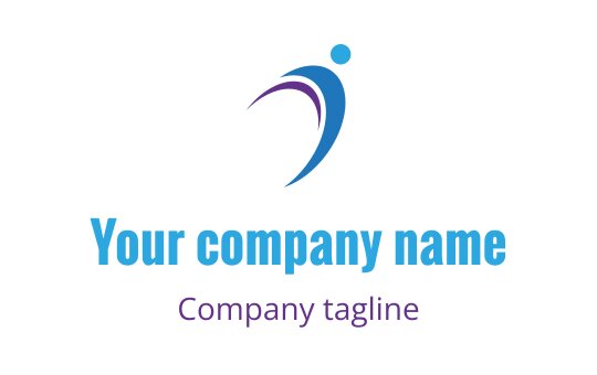 Dynamic logo design featuring a stylized figure in blue and purple