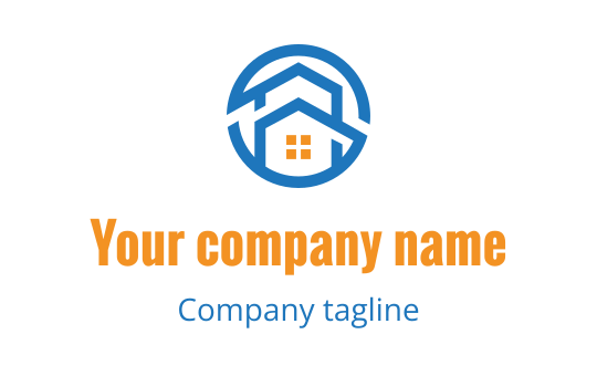 Modern house logo design with blue and orange elements
