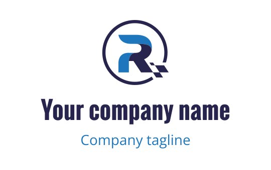 Modern blue and black logo design featuring a stylized letter R