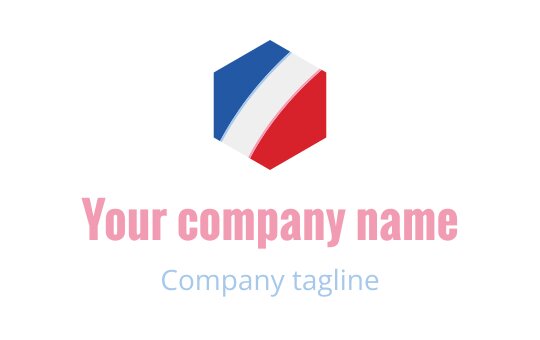 Hexagonal logo design featuring blue, white, and red elements with modern typography