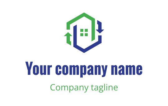 Modern logo design featuring a house with green and blue arrows