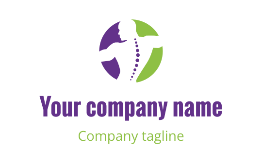 Dynamic logo design featuring a silhouette with a spine in purple and green