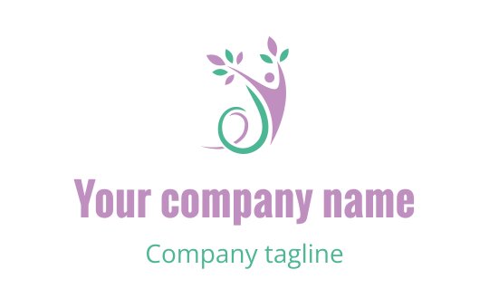 Modern logo design featuring a stylized figure with leaves in green and purple