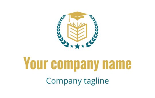 Elegant logo design featuring an open book with a graduation cap and laurel wreath