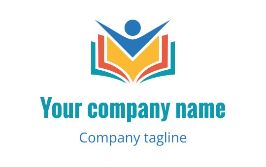 Colorful logo design featuring an open book and a person icon