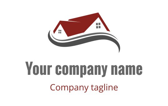 Modern logo design featuring a red roofed house with flowing lines