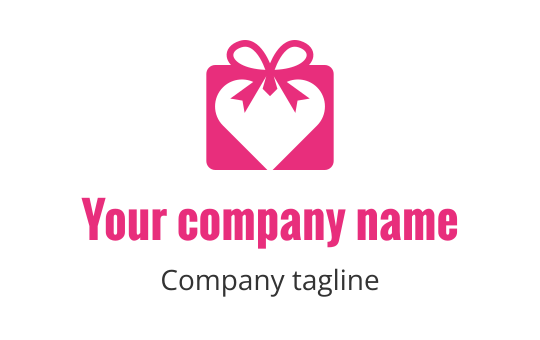 Playful pink gift box logo design with heart and bow elements