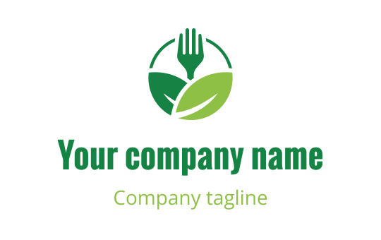 Modern logo design featuring a fork and green leaves in a circular layout