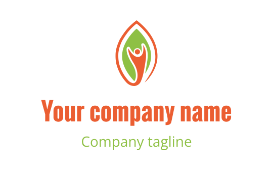 Modern logo design featuring a stylized leaf and human figure in orange and green