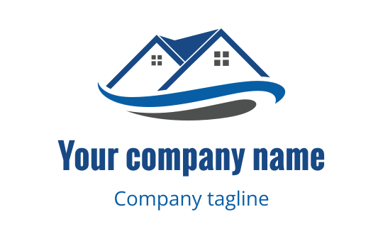 Modern logo design featuring two stylized houses and a flowing wave element
