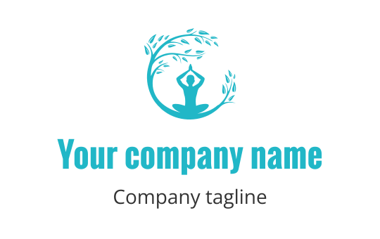 Serene logo design featuring a meditating figure surrounded by leafy branches