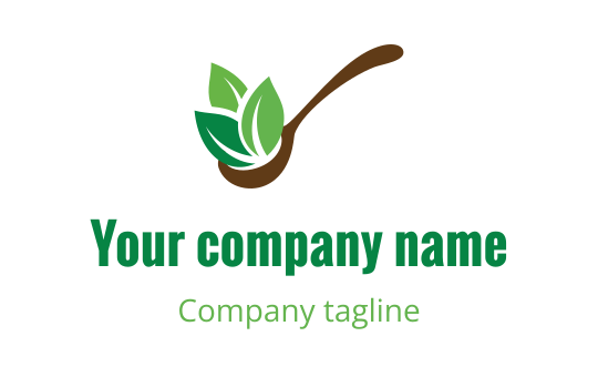 Modern logo design featuring a spoon and green leaves