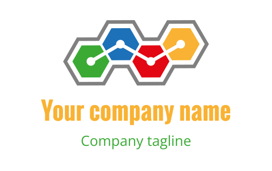 Colorful hexagonal logo design with interconnected shapes in green, red, blue, and yellow