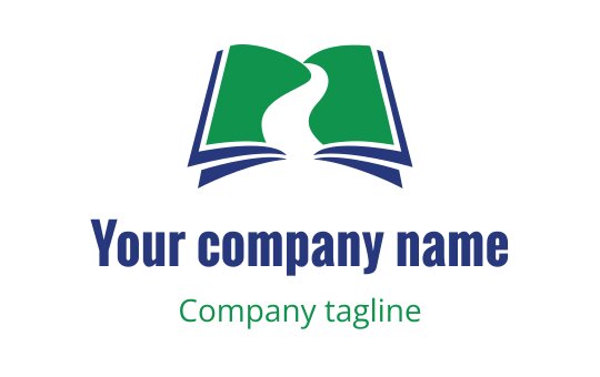 Open book logo design with a green river flowing through it