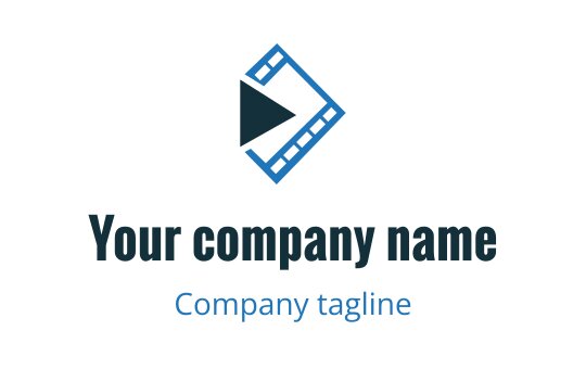 Modern logo design featuring a film strip and play button in blue