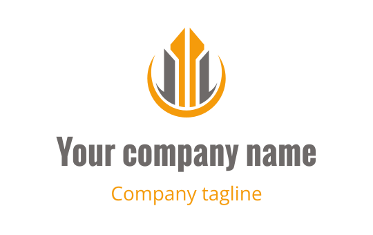 Modern logo design featuring a stylized pen and circular elements in orange and gray
