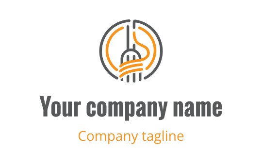 Modern logo design featuring a fork and swirling pasta in orange and gray
