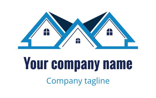 Modern logo design featuring three stylized blue houses with windows